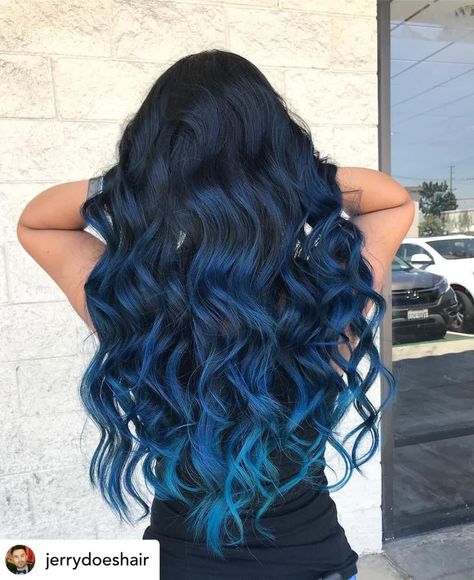 A dark blue color melt is one of my favorite hair color ideas for winter! What better way to ring in the new season than with some cool new hair color ideas? Here are 10 unique shades of winter hair color and some of the top winter hair color trends! With a little hair inspo, you'll surely rock the winter season! #HairColor #HairDye #HairColorIdeas #HairIdeas #HairInspo #HairInspiration Light Blue Ombre Hair, Blue And Black Hair, Ombre Hair Color Ideas, Winter Hair Color Trends, Blue Ombre Hair, Cute Hair Colors, Balayage Blonde, Ombré Hair, Winter Hair Color