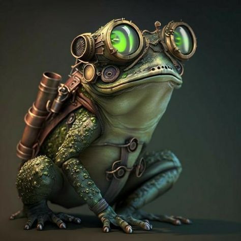 🏝RogerKunayak🎩 Steampunk Animals Illustration, Green Steampunk Aesthetic, Steam Punk Animals, Steampunk Binoculars, Steampunk Botanist, Steampunk Concept Art, Steampunk Turtle, Fantasy Frog, Steampunk Creatures