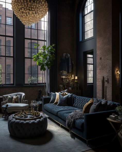 Masculine Living Rooms, Dark Home Decor, Dark Home, Eclectic Living Room, Dark Interiors, Loft Design, Home Building Design, Interior Deco, City Living