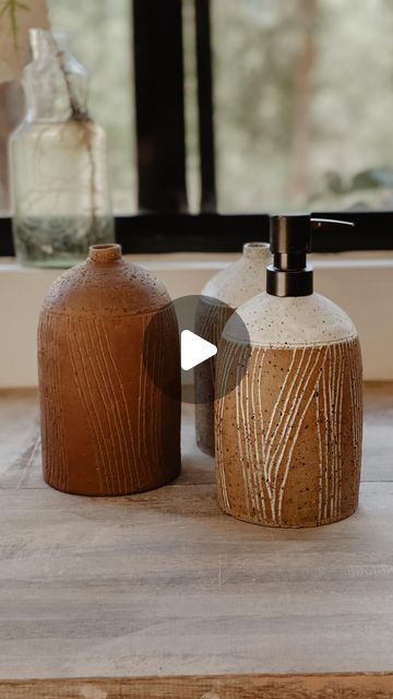 Jolene Hewison on Instagram: "Soap Dispensers for the amazing @bulloriverstation . I feel very grateful to be making some bespoke pieces for this incredible place and have big hopes to go and visit soon to see them in action! (It’s a wee drive, but give me 2 months and I’m on it ;) This reel shows both works in progress and fired pieces. #ceramics #ceramicart #designermaker #clayart #ceramicdesign #ceramicsculpture # pottery #handcraftedceramics #australianceramics #pottery #handcrafted #handmadeceramics #loveceramics #modernceramics #claylove #ceramiclover #homedecor #naturalhome #handmade" Pottery Soap Dispenser, Soap Dispensers, Surface Decoration, Very Grateful, Handcrafted Ceramics, Modern Ceramics, Incredible Places, Ceramic Design, 2 Months