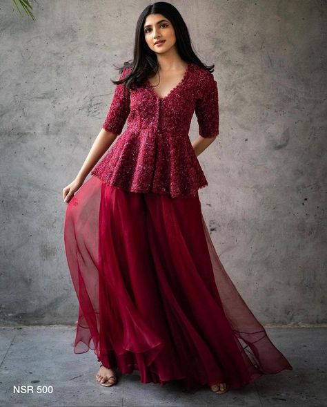 Organza Palazzo, Red Sharara, Maroon Suit, Trendy Outfits Indian, Kurta Style, Palazzo Suit, Palazzo Pant, Indian Dresses Traditional, Palazzo Set