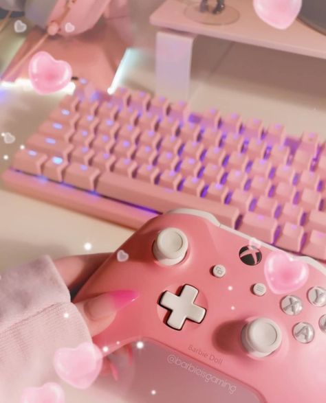 pale pink aesthetic Pink Video Game Aesthetic, Kawaii Gaming Setup, Video Game Aesthetic, Pink Video, Game Aesthetic, Pink Games, Gamer Setup, Pc Gaming Setup, Video Game Room Design