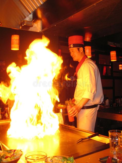 Hibachi Chef, Japanese Hibachi, Cooking Vegetables, Watch Image, Watch Ad, Birthday Food, Food Words, Fire And Ice, Fun Cooking