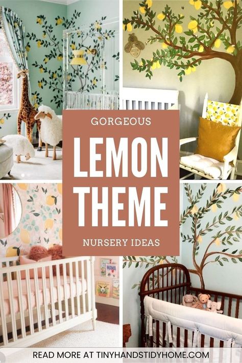 A collage of various lemon baby nursery ideas. The text over the image reads "Gorgeous Lemon Theme Nursery Ideas" Unique Nursery Themes, Unique Nursery Ideas, Small Room Nursery, Unique Decor Ideas, Baby Nursery Ideas, Nursery Themes Neutral, Unique Nursery Decor, Nursery Decor Ideas, Gender Neutral Baby Nursery