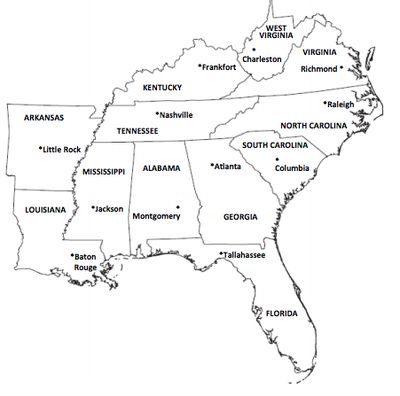 Southeast Region Map, Making Flashcards, Richmond Kentucky, Late Summer Early Fall, Fort Sumter, Southeast Region, States And Capitals, Battle Of Gettysburg, Coastal Plain