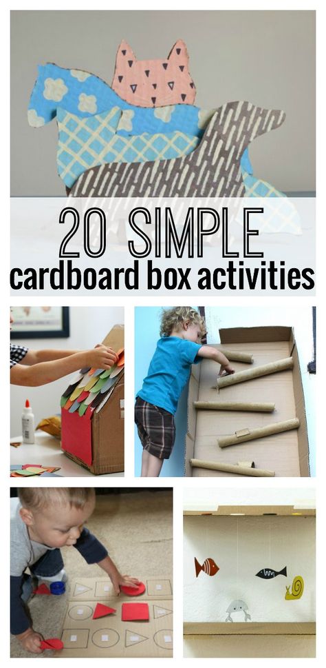 20 Simple Cardboard Box activities for kids! Perfect for all of those leftover boxes from the holidays. #3 will be a huge hit with your kids! Big Cardboard Box Ideas For Kids, Not Just A Box Activities, Toddler Cardboard Box Activities, Not A Box Preschool Activities, Cardboard Toddler Activities, Box Activities For Preschoolers, Box Play Ideas, Activities With Cardboard, Cardboard Box Ideas For Kids