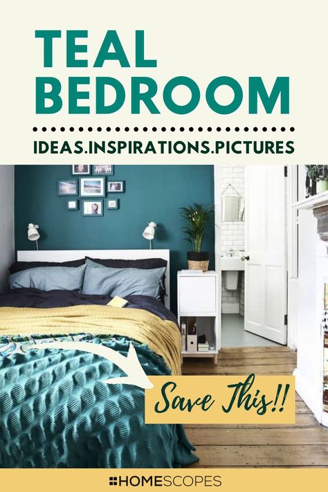 Teal bedrooms are trendy right now and if you are considering using teal as a color scheme, then we have plenty of teal bedroom ideas and inspiration for you. You can design it with teal rugs, beddings or accent wall, teal curtains, and dressers, teal furniture, and headboards, and even use teal bed frame. #tealbedroom #colorscheme #moodboard #goldandteal Teal Color Schemes Bedroom, Teal Bedrooms Master, Agean Teal Bedroom, Teal Bedding Ideas, Teal Blue Bedroom Ideas, Gray And Teal Bedroom Ideas, Teal Bed Frame, Teal Wall Bedroom, Teal Color Palette Bedroom