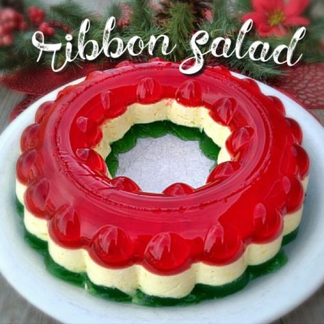 Layered Jello Salad - Amish Christmas Recipe - Amish Heritage Christmas Jello Mold, Layered Jello Salad, Gelatin Salads, Layered Jello Recipe, Jello Fruit Salads, Ribbon Salad, Christmas Jello, Congealed Salad, Jello Mold Recipes