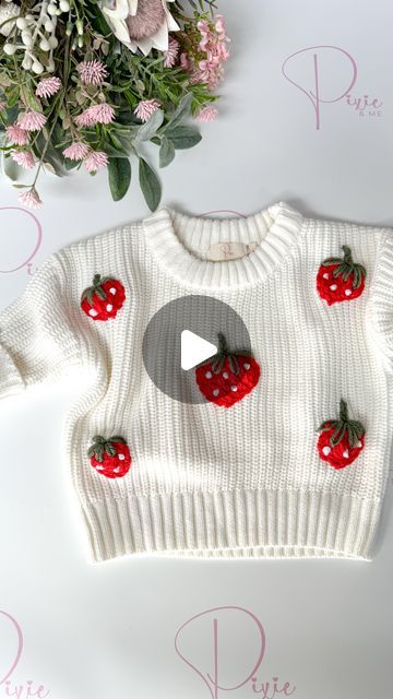 Hand embroided personalised jumpers - Pixie&Me on Instagram: "🍓🍓 Our cutie fruit knits will be available to purchase tomorrow!!! Yes TOMORROW!!! I will be opening up ordering for our cute fruit range! This is one of our adorable knits with either our lemon, cherry, watermelon or strawberry design on it! Simple but ADORBALE!!   Available from 10am Melbourne time tomorrow! I will try and leave this open as long as possible 🤪🙃🤪  Happy Monday everyone. Hoping Melbourne brightens up tomorrow as this dull lightening is not a vibe!!   #cutefruitknit #strawberryjumper #strawberrysweater  #fruitstitch #personalisedsweater" Personalised Jumpers, Strawberry Design, Happy Monday Everyone, Cute Fruit, Embroidery Projects, Happy Monday, Hand Embroidery, Knitwear, Jumper