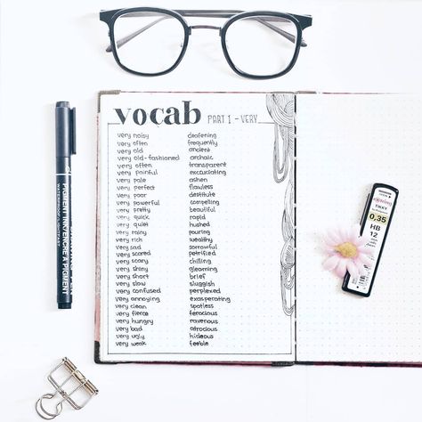 Vocabulary collection for bullet journal #bulletjournalideas Vocabulary Journal Ideas, Bullet Journal Vocabulary, Language Notebook, Vocabulary Ideas, Vocabulary Journal, Language Journal, Study English, Better English, Wake Ideas