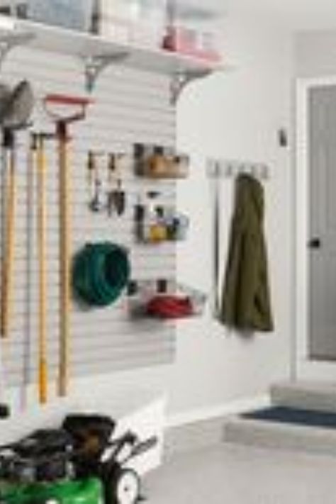 Organize your garage in no time with these simple steps! Start by emptying the entire space and sorting items into piles – keep, donate, and throw away. Next, purchase metal shelves to store large items and hooks to secure bikes or other tools. Label boxes of seasonal decorations and tools so that everything is easily identifiable when needed. Finally, use baskets or containers for small objects like power cords or hardware bits. With these easy strategies, you'll be able to efficiently maximiz Garage Cabinets Organization, Wall Organization System, Garage Wall Organizer, Organization Garage, Garage Organization Systems, Organized Garage, Garage Storage Inspiration, Organization Systems, Garage Organization Tips