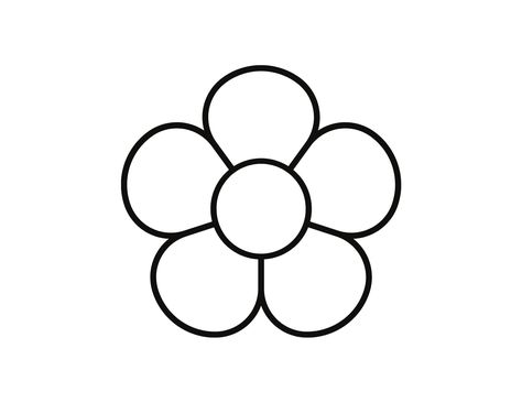 Basic Flower: Comes in 3 sizes Perfect for a simple flower craft or spring coloring page! How To Draw A Cute Flower, Simple Flower Design Drawing, Printable Flowers Cutout, Basic Flower Drawing, Drawing Ideas Easy Flowers, Simple Flower Craft, Small Flower Drawing, Simple Flowers Drawing, Flower Simple Drawing