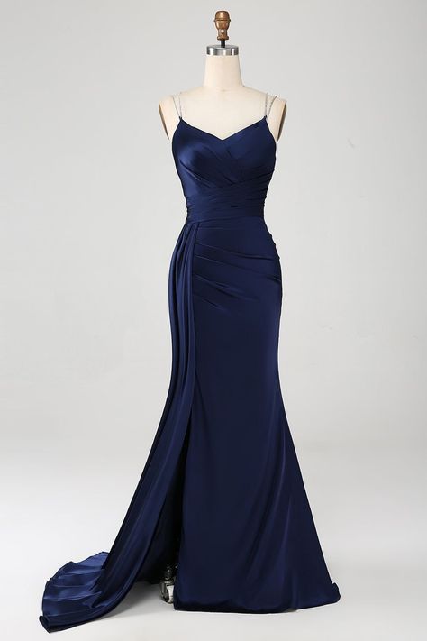 Navy Blue Gown Elegant Wedding, Medium Length Prom Dresses, Silhouette A Line Dress, Prom Dresses Long Navy, Evening Party Dress Winter, Prom Dresses Long Dark Blue, Deep Blue Formal Dress, Midnight Blue Prom Dress Mermaid, Dark Blue Prom Dress Simple