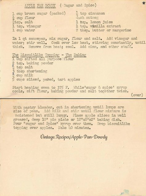 Apple Pan Dowdy - a vintage type recipe for Old Fashioned Apple Pan Dowdy, with a sugar and spice syrup and a biscuit-like topping.   #VintageRecipes #ApplePanDowdy #Apples #ApplePie #Recipe Pan Dowdy Recipes, Apple Pan Dowdy Recipes, Apple Pandowdy Recipe, Apple Pan Dowdy, Apple Pie Filling Desserts, Filling Desserts, Grandmothers Recipes, Cooking Vintage, Apple Ideas