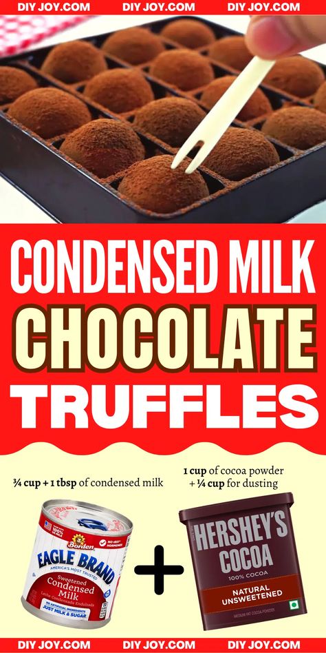 Easy 2-Ingredient Condensed Milk Chocolate Truffles Recipe 2 Ingredient Chocolate Truffles, Two Ingredient Chocolate Truffles, Two Ingredient Truffles, Oreo Condensed Milk Dessert Recipes, Truffles Recipe Easy No Bake, 2 Ingredient Truffles, Sweetened Condensed Milk Truffles, Desserts With Condensed Milk Easy, What To Make With Sweetened Condensed Milk