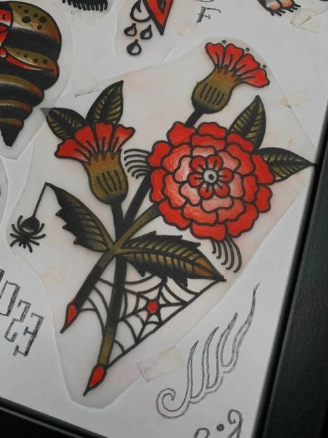 Flowers | Available designs Water Lily Traditional Tattoo, Traditional Flowers Tattoo Design, American Traditional Cherry Blossom, American Flower Tattoo, American Traditional Floral Tattoo, Folk Flower Tattoo, American Traditional Floral, American Traditional Tattoos Color, Flower Tattoos Color