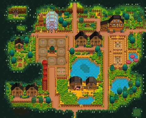 Farm Layouts, Stardew Valley Farm, Aesthetic Farm, Stardew Farms, Forest Farm, Stardew Valley Layout, Check Designs, Stardew Valley Tips, Stardew Valley Farms