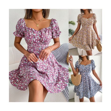 Low Neck High Waist Dress Spring And Summer New Floral Lace Up Waist Wrap Dresses Shirring Dress, Stil Elegant, Ruffles Fashion, Mini Robes, Summer Dress Outfits, Summer Clothes, Hem Dress, Waist Dress, Printed Mini Dress