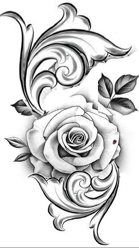 Inner Bicep Tattoo Men Stencil, Filigree Rose Tattoo, Rose Tattoo Drawing Sketches, Rose Banner Tattoo, Chicano Rose Drawing, Filigree Tattoo Designs, Tato Jam, Rose Banner, Baroque Tattoo