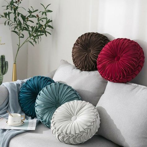 Pleated Cushion, Chic Throw Pillows, Bantal Sofa, Round Floor Pillow, Velvet Couch, Round Throw Pillows, Cover Sofa, Couch Cushions, Chair Bed