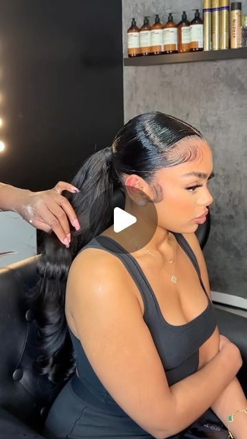 Frontal Ponytails Black Women, Slick Back Drawstring Ponytail, Body Wave Sleek Ponytail, Long Pony Tailed Hairstyle Black Women, Updos On Black Women, 3 Part Ponytail Black Women, Closure Ponytail Styles, Side Part Curly Ponytail, Middle Part Frontal Ponytail