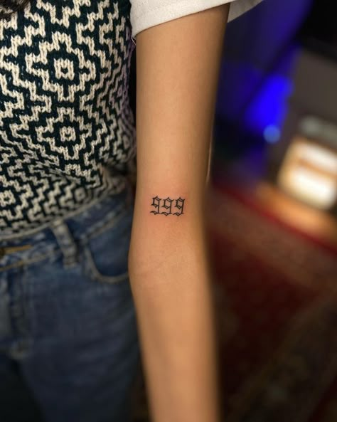 999 - As a spiritual symbol, the angelic number 999 is associated with wisdom and maturity. At a time when you have the ability to achieve your goals, it shows up.  

Tattoo by- Rahul Baarve @rahulbaarve  At Tattoo Uddhyog, Bhopal, Central India 

If you are looking for customised and original artwork then follow @tattoouddhyog  and get new designs and concepts.

For Appointments- 
DM us @rahulbaarve  @tattoouddhyog 
tattoouddhyog@mail.com
www.tattoouddhyog.com 999 Font Tattoo, Angel Numbers 999 Tattoo, 999 Tatoos, 999 Angel Number Tattoo Ideas, Achievement Tattoo, 999 Angel Number Tattoo, 999 Tattoo Ideas, 999 Tattoo Design, 999 Tattoo