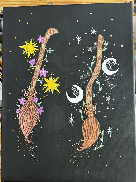 This one was fun to paint 🥰🤍🎨✨ Easy Witchy Paintings, Witchy Art Painting, Witch Painting Ideas, Witchy Painting Ideas, Mushroom Painting, Witch Painting, Witchy Art, Paint Night, Moon Painting