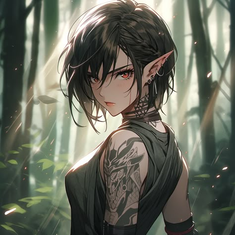 Short Haired Elf Female, Elf Rogue Female Dnd, Dark Elf Anime, Elf Mage Female, Anime Elf Female, Elf Woman Art, Wood Elf Female, Weiblicher Elf, Warlock Dnd