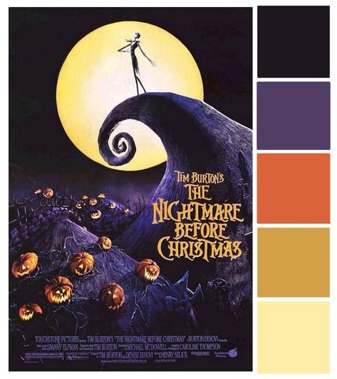 Nightmare Before Christmas Color Palette, Nightmare Before Christmas Movie Poster, Christmas Movie Poster, Halloween Color Palette, Nightmare Before Christmas Movie, Christmas Colour Schemes, Christmas Palette, Movie Color Palette, Christmas Color Palette