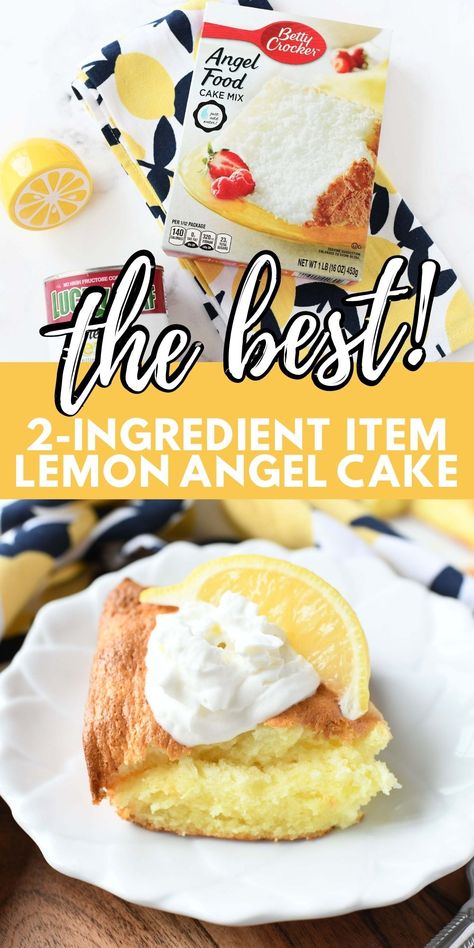 2 Ingredient Item Lemon Angel Food Cake. Low in fat cake! You won’t need eggs, water, oil, or any other ingredients to bake this vibrant, light, & fluffy lemon angel food cake! via @sizzlingeats Angel Food 2 Ingredient Cake, 2 Ingredient Angel Food Cake Mix Recipes, Angel Food Cake Recipes Lemon, Lemon Angel Food Cake Dessert, Two Ingredient Angel Food Cake Recipes, 2 Ingredient Cakes Recipes, Two Ingredient Angel Food Cake, Boxed Angel Food Cake Recipes Ideas, Angel Food Cake Recipes With Pineapple