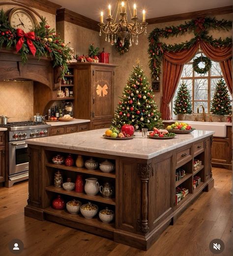 Christmas Kitchen Inspiration, Rustic Christmas Kitchen Decor Ideas, Christmas Decorations Kitchen, Kitchen Christmas Decor Ideas, Warm Christmas Decor, Christmas Kitchens, Bloxburg Christmas, Christmas Kitchen Decor Ideas, Kitchen Christmas Decor