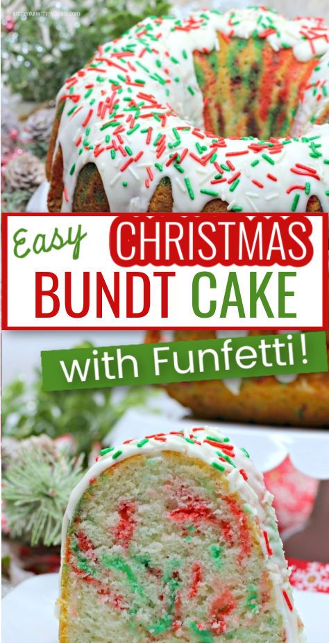 Best Family Desserts, Funfetti Bundt Cake Recipes, Super Moist Bundt Cake Recipes, Funfetti Christmas Cake, Flavored Bundt Cakes, Easy Christmas Bunt Cakes, Christmas Funfetti Bread, Breads To Gift, Christmas Bunt Cakes Holiday Desserts