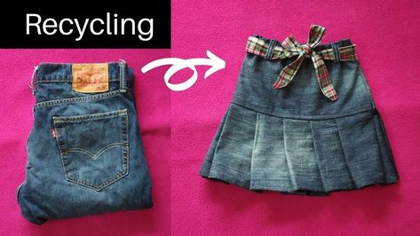 #skirtmaking #diyideas #skirtcuttingandstitching #oldjeansrecycleideas #skirttutorial #skirt #skirtdesign #babydress #babyfrock #boxpletedskirt #knifepleatedskirt #knifepleat #babyskirt #babyskirtdesign #reuseofoldjeans #bestoutofwaste #reuseoldcloths #oldclothsDIY #DIY #sewingtutorial #recycle #reuse #upcycle #upcycleoldcloths #doityourself How To Sew A Skirt From Jeans, Jeans Into Skirt Diy No Sew, How To Turn Old Jeans Into A Skirt, Transform Jeans Into Skirt, Thrift Flip Jeans To Skirt, Old Jeans Recycle, Knife Pleated Skirt, Knife Pleat, Skirt Tutorial