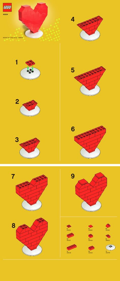 Lego Heart instructions Lego Heart, Lego Diy Crafts, Lego Hacks, Easy Lego Creations, Lego Wedding, Instructions Lego, Lego Machines, Kawaii Heart, Lego Challenge