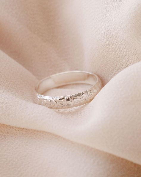 Sterling Silver Floral Motif Wedding Band — Priscilla Ma Pretty Rings Silver, Motif Wedding, Engraved Silver Ring, Silver Promise Rings, Wedding Band Engraving, Preppy Jewelry, Silver Rings Simple, Sun Design, Sun Designs