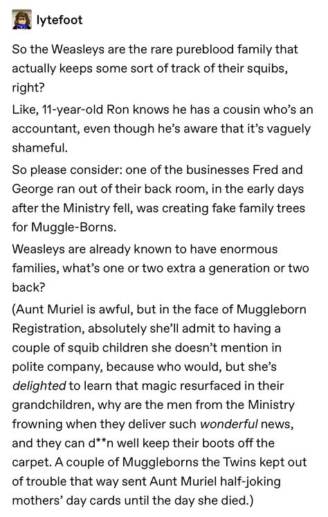 Muggleborn Headcanon, Weasley Family Tree, Harry Potter Puns, Harry Potter Tumblr, Harry Potter Headcannons, Family Trees, Harry Potter Jokes, Harry Potter Marauders, Harry Potter Love