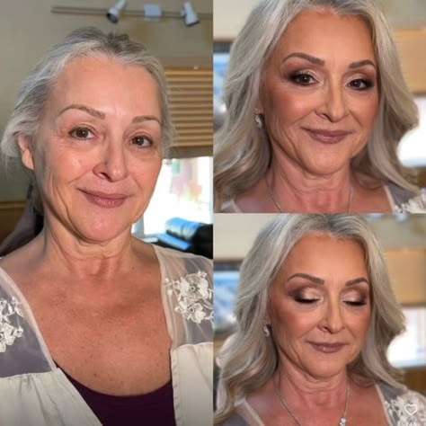 Makeup For Grandmother, Mother Of The Groom Makeup Looks Green Eyes, Jane Fonda Makeup, Mother Of The Bride Makeup Over 50, Mother Of The Bride Make Up Over 50, Elderly Makeup, Makeup For 50 Year Old, Older Women Makeup, Short Braid Hairstyles