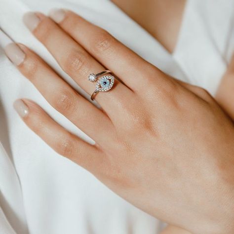 Eye Rings Jewelry, Silver Rings Jewelry, Silver Ring Designs For Girl, Ring Designs Silver, Evil Eye Gold Ring, Evil Eye Chain Necklace, Evil Eye Gold Bracelet, Basic Rings, Blue Evil Eye Ring