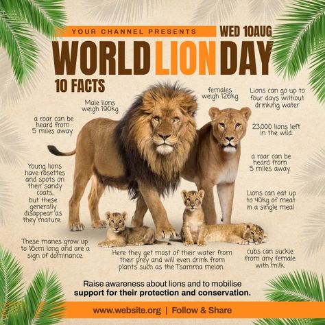 Types Of Lions, Lion Dream Meaning, Lions Clubs International Quotes, Lions Club Peace Poster, Lions Clubs International Posters, World Lion Day, Senior Secondary School, World Elephant Day, Elephant Facts