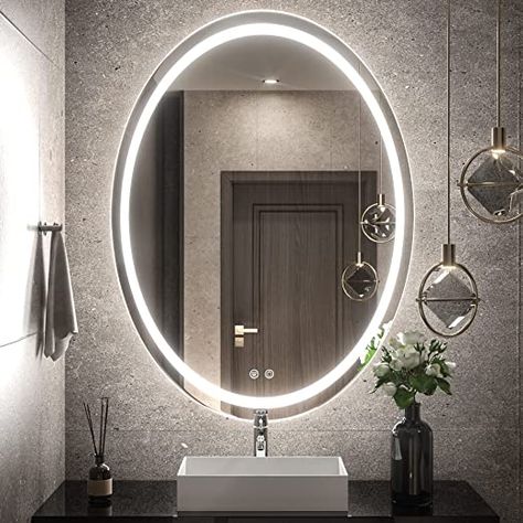 Oval Mirror Bathroom, Lit Mirror, Bathroom Mirror Design, Vanity Mirror With Lights, Led Bathroom Mirror, Illuminated Mirrors, Backlit Mirror, Bathroom Mirror Lights, Mirror Ideas