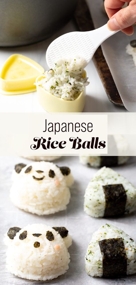 Things To Make With Sushi Rice, Asian Rice Balls Recipe, Japanese Food For Party, Food To Make For School, Japanese Onigiri Recipe, Fun Rice Recipes, Easy Onigiri, Easy Rice Balls, Easy Asian Snacks