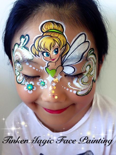 Tinker bell Tinkerbell Face Paint, Disney Face Painting, Clown Face Paint, Fairy Face Paint, Festival Face Paint, Face Painting Tips, Professional Face Paint, Girl Face Painting, Princess Face