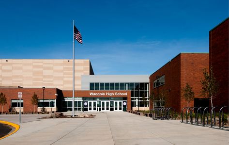 Public School Exterior, High School Entrance Design, Small High School Building, Modern Highschool Exterior, Public High School Building, Small High School Exterior, American School Building, Modern High School Exterior, Highschool Buildings