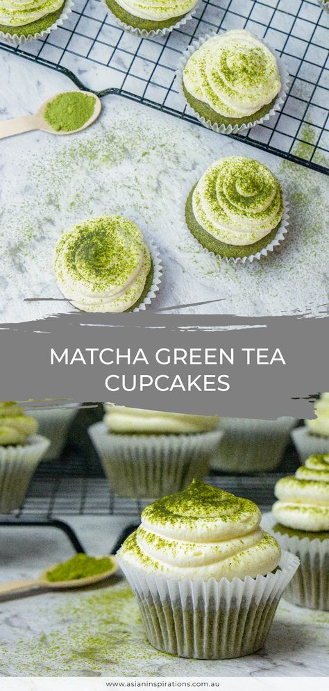 Matcha Whipped Cream Frosting, Tea Cupcakes Recipes, Cupcakes With Whipped Cream Frosting, Green Tea Cupcakes, Matcha Cupcakes, Tea Cupcakes, Cinnamon Tea Cake, Matcha Recipes, Matcha Dessert