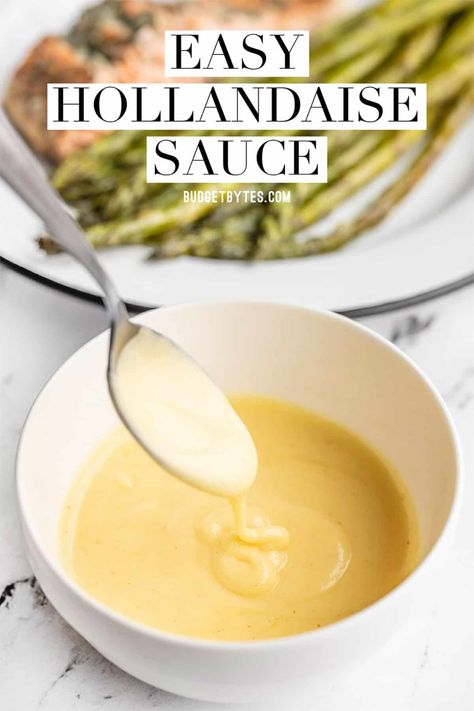 An easy, no-fail method for making homemade hollandaise sauce in just minutes. Anyone can make this rich and creamy lemon sauce! BudgetBytes.com Quick Hollandaise Sauce, Creamy Lemon Butter Sauce, Hollandaise Sauce Recipe, Easy Hollandaise, Easy Hollandaise Sauce, Homemade Hollandaise Sauce, Recipe For Hollandaise Sauce, Blender Recipe, Budget Bytes