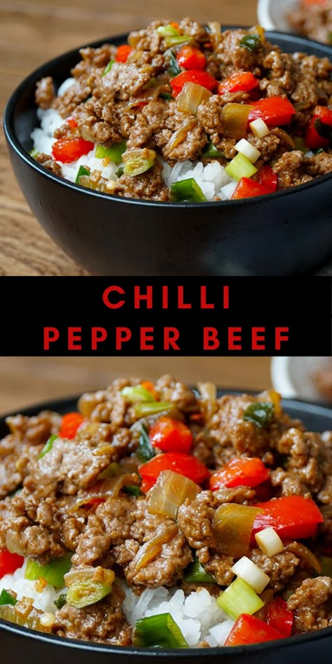 Ground Beef Simple Easy Dinners, Pepper Ground Beef Recipes, Stir Fry Minced Beef, Pepper Steak With Ground Beef, Minced Steak Recipes, Peppers Ground Beef Recipe, Chilli Soup Recipe Beef, Minced Beef Stir Fry, Ground Beef Pepper Steak