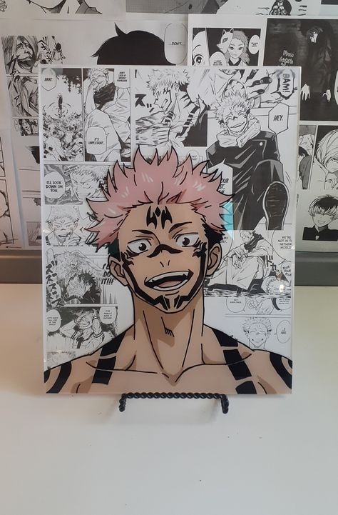 Jujutsu Kaisen Drawing Ideas, Drawing On Furniture Ideas, Anime Crafts Diy Art, Jujutsu Kaisen Art Drawing, Painting On Canvas Anime, Anime Art Projects, Anime Crafts Ideas, Painting Anime Aesthetic, Anime Gallery Wall