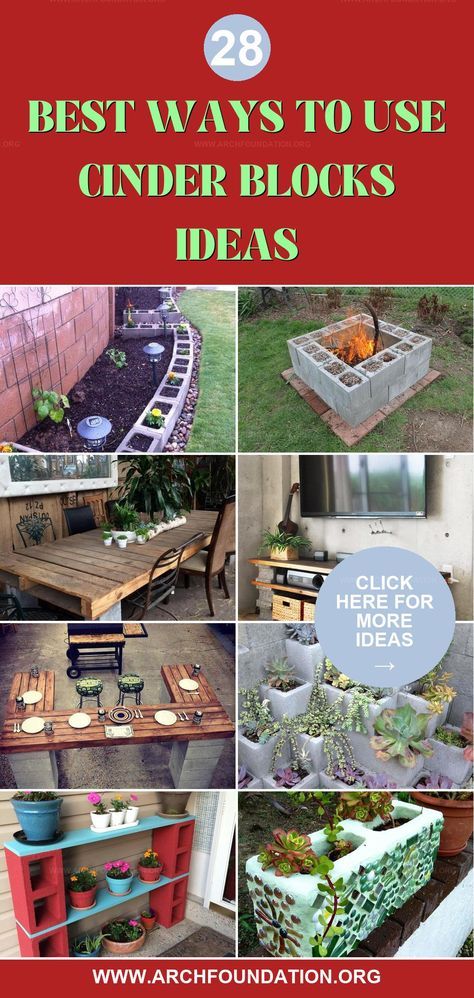 Unlock the potential of cinder blocks with these clever ideas. Perfect for DIY enthusiasts looking to add a unique touch to their home. Cinder Block Uses, Painting Concrete Blocks, Cinder Block Diy Projects, Cinder Block Landscaping, Cinder Block Mosaic, Cinder Block Ideas Outdoors Diy Projects, Cement Blocks Ideas Backyards, Concrete Block Ideas, Concrete Blocks Ideas