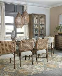 Dining Room Boucle Chairs, Malibu Landscape, Modern Upholstered Dining Chairs, Mixed Dining Chairs, Dark Wood Frame, Woven Dining Chairs, Masculine Interior, Casual Dining Rooms, Rectangle Dining Table