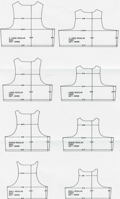 BALCS (Ballistic Armor Load Carrying System) panel dimensions for various sizes. Molle Vest, Cardboard Costume, Armor Vest, Foam Armor, Robot Costumes, Vest Sewing Pattern, Tactical Wear, Military Gear Tactical, Weighted Vest